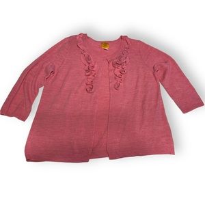 Ruby Road XL Pink Cardigan Sweater W/ 3D Flower detail Very Good Cond 3/4 Sleeve